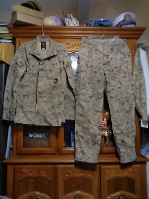 USMC MARPAT Uniform WOODLAND SET Combat Shirt Pant LARGE REGULAR LR  FADED • $85.75