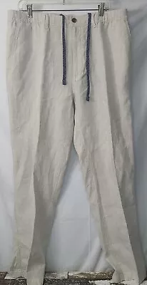 Caribbean Mens Pants Linen Beige Drawstring Casual Pockets Size 40X32 • $22.70