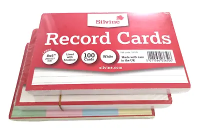 Large Revision Index Cards Silvine Flash Record Card Plain Ruled Colours X 100 • £4.75