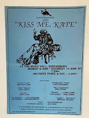 Kiss Me Kate The Music Hall Shrewsbury Window Poster 1987 - GC • £13