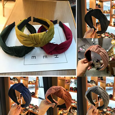 $9.99 • Buy Women Solid Velvet Headband Cross Knotted Wide Hairband Ladies Hair Accessories
