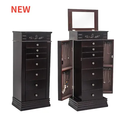 New Jewelry Armoire With Mirror 8 Drawers 16 Necklace Hooks2 Side Swing Doors • $188