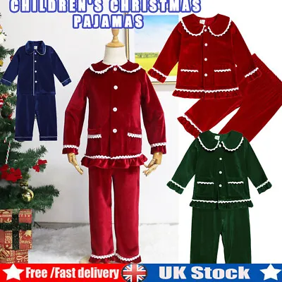 Kids Baby Christmas Pyjamas Xmas Velvet Nightgown Tops Pants Sleepwear Pjs Set • £16.24