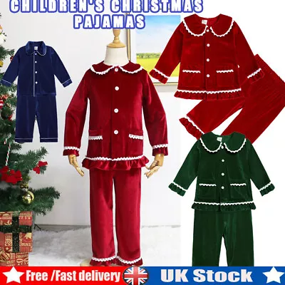 Kids Baby Christmas Pyjamas Xmas Velvet Nightgown Tops Pants Sleepwear Pjs Set • £18.99