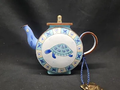 Vintage Miniature Enameled Copper Teapot With Turtles C . MADDICOTT 1995 #4095 • $29.75