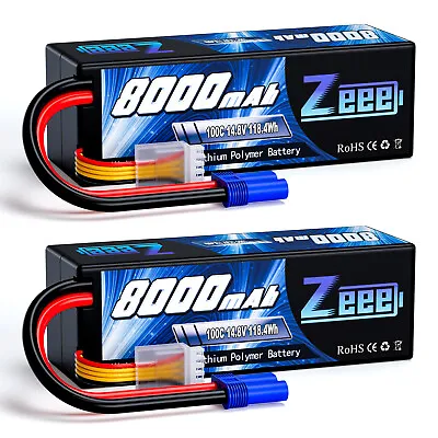 $130.31 • Buy 2x Zeee 14.8V 100C 8000mAh 4S Lipo Battery EC5 8S Hardcase For Car Truck Buggy 