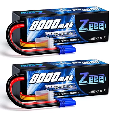 2x Zeee 14.8V 100C 8000mAh 4S Lipo Battery EC5 8S Hardcase For Car Truck Buggy  • $119.84