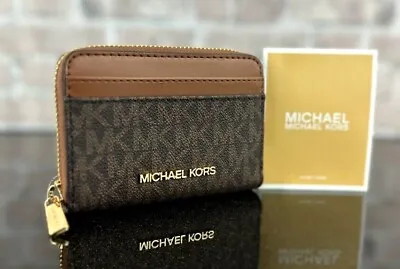 Michael Kors Jet Set Travel Leather Medium Zip Around Card Case Wallet Bag $188 • $49