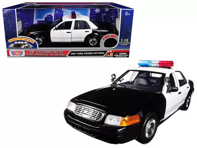 2001 Ford Crown Victoria Police Car Plain Black & White W Flashing Light Bar & F • $81.68