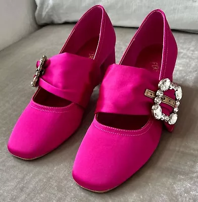 Miss L Fire Patty Shoes PINK SATIN Diamanté Trashy Diva 38 Unworn Original Box • $70