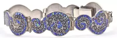 Vintage Margot De Taxco Sterling Silver #5567 Blue Mosaic Enamel Ladies Bracelet • $295