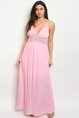 Misses Pink Maxi Dress Size Large Babydoll Lace Accent Summer Travel  • $29.95