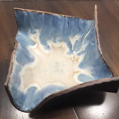Freeform Pottery Dish Folded Square Drip Effect Mermaid Scales Signed CS • $10.27