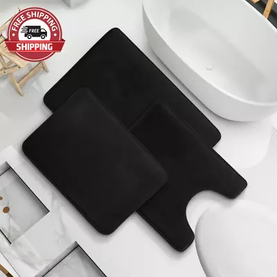 Set Of 3 Absorbent Memory Foam Bath Mat Bathroom Rugs Black Large 20 X32  Sma • $59.73