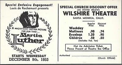 1953 MARTIN LUTHER MOVIE Vintage TICKETS Good Cond WILSHIRE THEATRE SANTA MONICA • $0.49