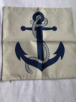 NEW Blue Anchor Pillow Cover Nautical • £3.86