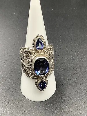 Sarda Sterling Silver Iolite Mystic Topaz Ring Size 9 Bali Artisan • $175