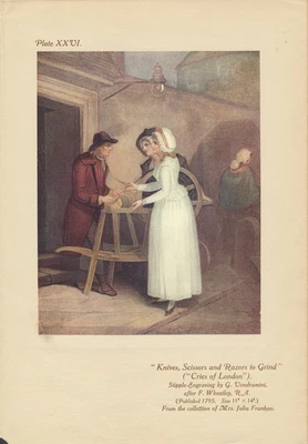 £10 • Buy Orig Old 1909 Antique Wheatley Print - Cries Of London KNIVES SCISSORS TO GRIND
