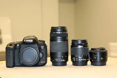 Canon EOS 7D Mark II 20.2MP Digital SLR Camera 18-55mm 75-300mm 50mm (3 LENSES ) • $875