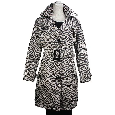EDITH CLASSICS Womens 3/4 Animal Print Coat  Collared  Pockets Belted Mac Size M • £9