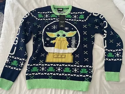 Star Wars Grogu Snowglobe Mandalorian Baby Yoda Christmas Sweater Size Large • $45