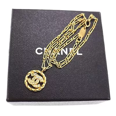 CHANEL CC Logos Circle Used Necklace Stone Gold 3438 France Vintage #CG198 M • $805.35