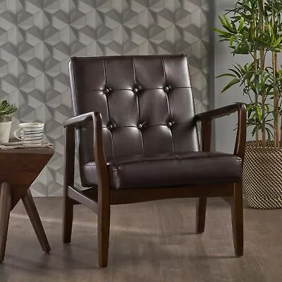 Marcola Mid Century Modern Faux Leather Club Chair With Wood Frame • $136.86