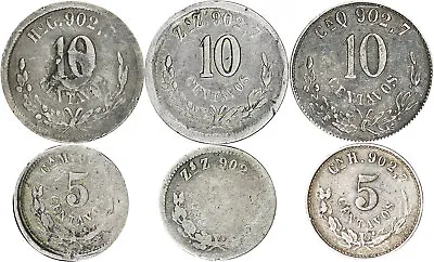 Lot Of Six Various Date/Mintmark Mexico Silver 5 Centavos And 10 Centavos • $35