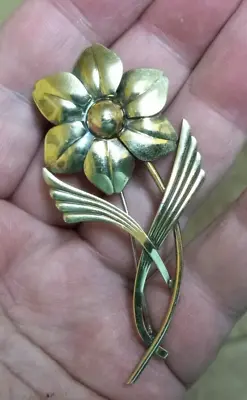 Vintage Symmetalic Sterling Silver 14k Gold & Enamel Flower Pin Brooch 7.9 G • $29