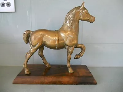 £9.95 • Buy Vintage Brass Horse Figurine On Oak Wooden Plinth