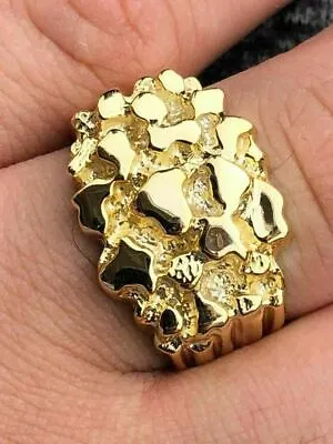 Men's Solid 10k Yellow Gold Heavy Nugget Ring Size 7 8 9 10 11 12 13 11-13 Grams • $695.68