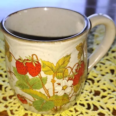 Vintage Strawberry Patch 1970's Coffee Mug Cup Stoneware Ceramic Multicolor • $20