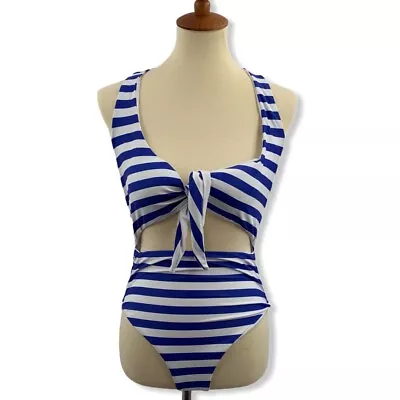 Blue Stripe High Waist Monokini Medium • $17.51