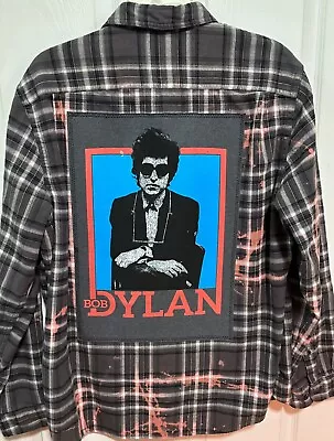 Distressed Custom Flannel Shirt W/ BOB DYLAN Vintage Tee On Back Mens XL • $43.20