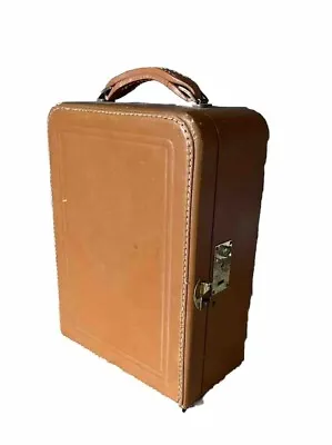 Vintage Travel Bar Suitcase Tan Leather Red Interior Bottle Opener Stir Sticks • $24.95
