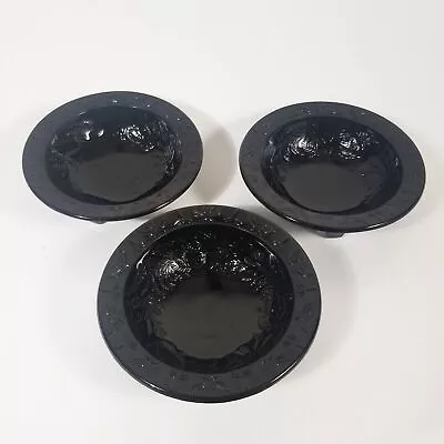 US Glass Co Black Glass Bowls Three Footed Rose And Thorn Pattern Vintage 1930s • $40