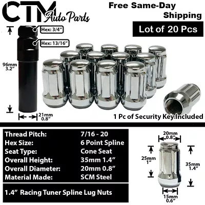 20x 1.4  Tall 7/16-20 Spline Tuner Racing Lug Nut Vintage Chevy Skylark Cadillac • $20.99