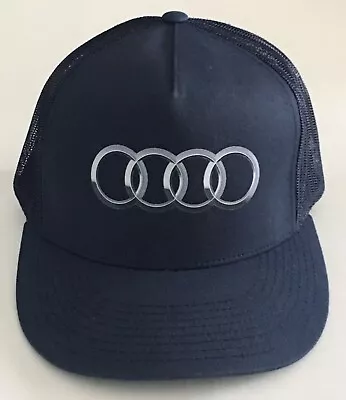 $15 • Buy Audi Car Auto Logo Emblem Printed On Blue Hat Flat Bill Yupoong Trucker Cap