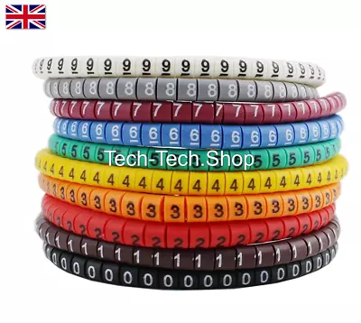 500PCS EC-0 Cable Wire Marker 0 To 9 For Cable Size 1.5mm2 Coloured Cable Marker • £7.99