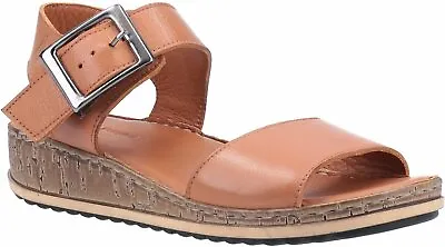 Hush Puppies Ellie Tan Leather Ladies Memory Foam Summer Buckle Wedge Sandals • £46.50