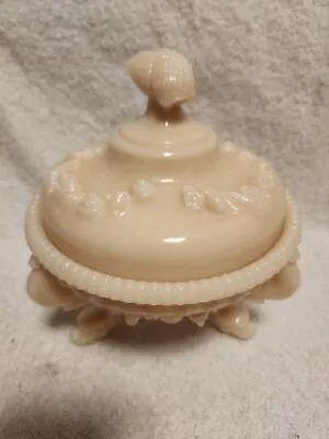 WG Westmoreland Milk Glass Opaque Peach Shells Footed Heavy Lidded Candy Dish • $79.99