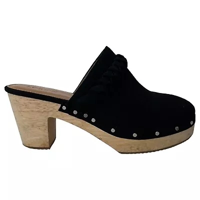 J Crew Shoes Womens 8.5 Clog Slip On Suede Braided Wooden Heel Black BJ249 • $47.99