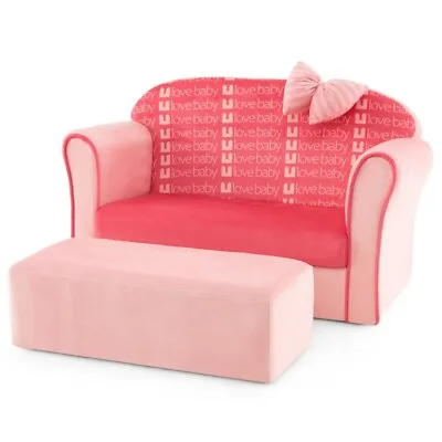 Ultra Soft Upholstered Velvet Kids Sofa Chair Toddler Loveseat Couch W/ Ottoman • $87.99