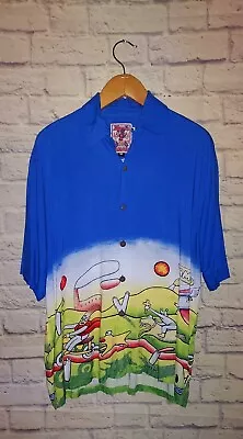 Vintage Mambo Jesus On A Bike Loud Short Sleeve Button-Up Shirt 1990s Size M • $125