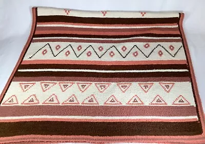 Vintage Afghan Throw Blanket Southwestern Motifs & Stripes Crocheted 40 X 64 EUC • $34.99