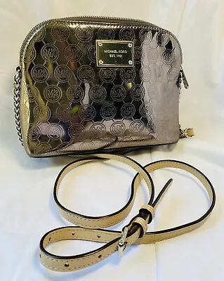 Cute Michael Kors Logo Debossed Silver Metallic Patent Leather Purse Handbag! • $34.99