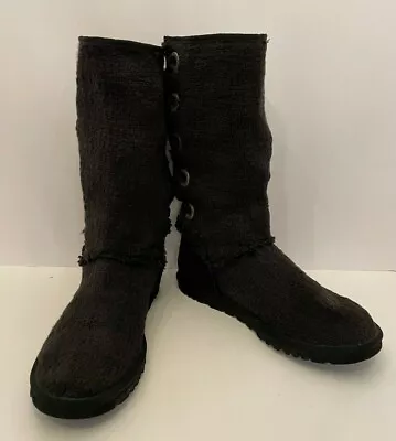 UGG Australia Womens Heirloom Lace Up Boots Size 7M Black Textured Fabric Upper • $89.99