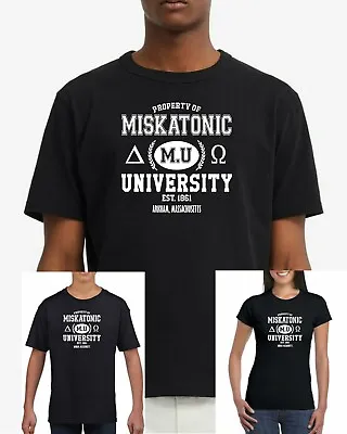 Lovecraft Inspired MISKATONIC UNIVERSITY Varsity T-Shirt.Unisex Or Ladies Fitted • $16.41