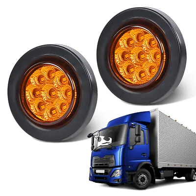 2x Amber 2  Inch Round 9 LED Side Marker Clearance Lights Truck Trailer Lamp 12V • $9.85