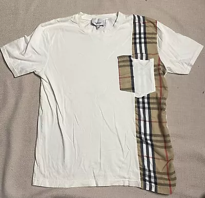 Burberry Check Pocket  Patchwork White Cotton  T-Shirt Mens M • $49.99